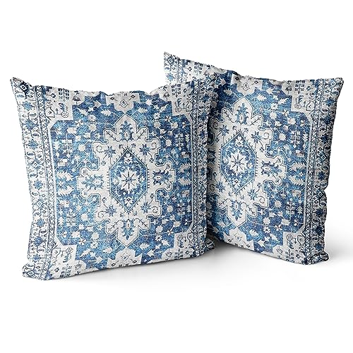 Snycler Boho Throw Pillow Covers 26x26 inch Set of 2 Blue Boho Rug Carpet Double Sided Pattern Cotton Soft Pillow Case Cushion Cover Pillowcase for Couch Sofa Bed Decorative