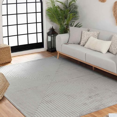 Livabliss Kiyoshi Lenox Indoor Outdoor Floor Covering 200x275 cm – Boho Pattern for Living Room, Dining & Kitchen, Waterproof & Stain-Resistant, Grey