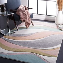 Safavieh Hollywood Collection Contemporary Rug for Living Room Dining Room Bedroom Short Pile Grey and Pink 31 x 60 Inch