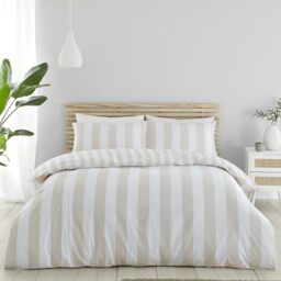 Catherine Lansfield Cove Stripe Reversible King Duvet Cover Set with Pillowcases Natural