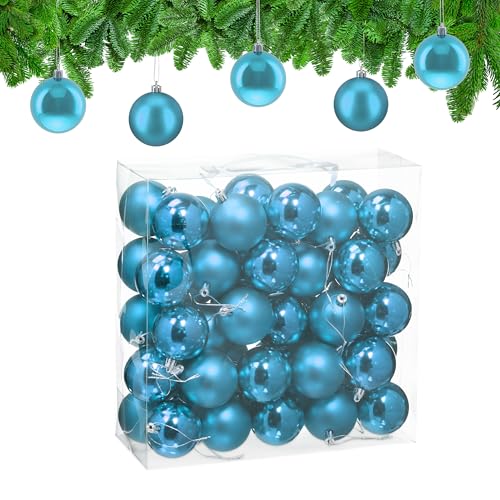 Relaxdays Christmas Baubles, Set of 50, Festive Tree Ornaments, D: 6 cm, Holiday Decorations, Matte & Shiny, Petrol