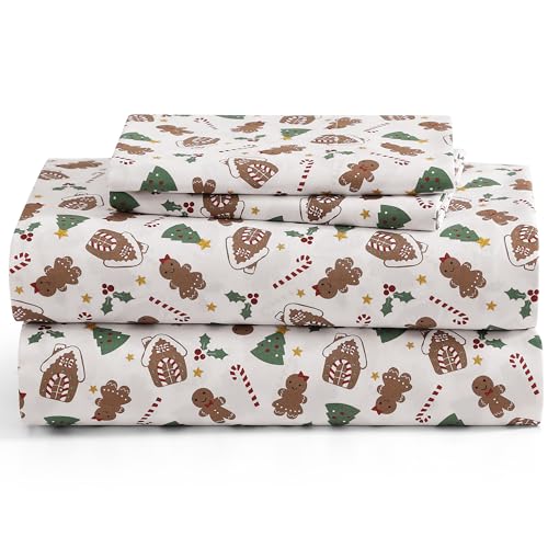 Aubrie Home Accents 4-Piece Christmas Holiday Gingerbread Deep Pocket Microfiber Bed Sheet Set, King