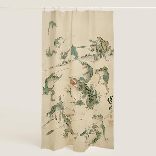 De-Mediocre Japanese Retro Shower Curtain Sets Funny Battle of The Frogs Shower Curtain Asian Art Curtain for Bath Waterproof Fabric with 10 Hooks, 60 x 72 Inches
