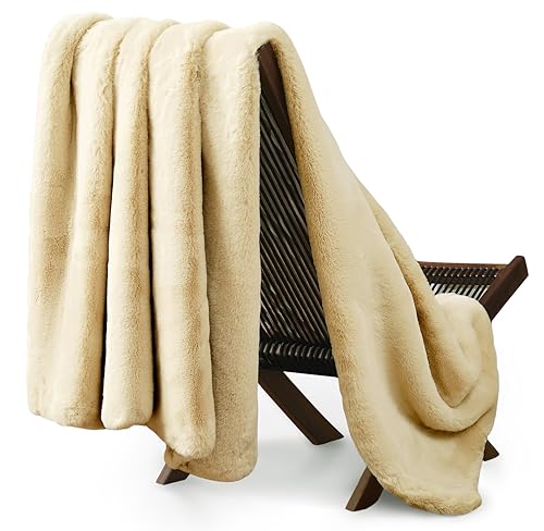 UGG Euphoria Plush Fur Reversible Throw Blanket, Bone by Amazon