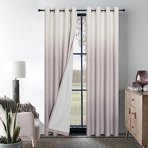 "Ombre Blackout Curtain Bedroom Drape Cream White to Purple, 50""Wx108""Lx2 - Central Park, Gradient Print, Thermal Insulated, Noise Reduction, Rustic Farmhouse, Heavy Linen Texture, Window Treatment Set"