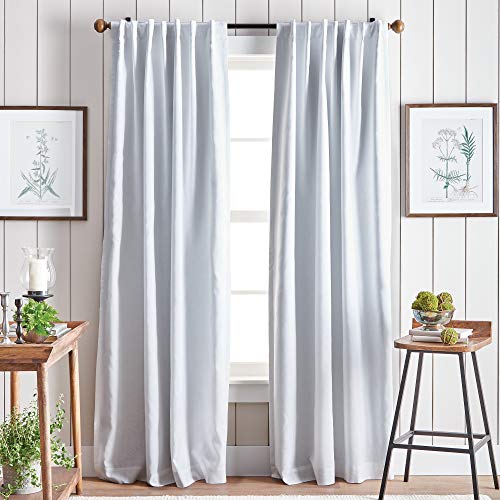 "Martha Stewart Lido Linen Blackout Foam Lined Rod Pocket/Back Tab Window Curtain Panel Pair, 95"", White"