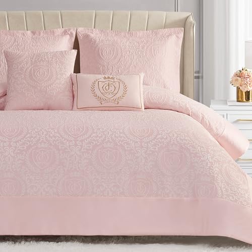 Juicy Couture 5 Piece Set Includes 1 Comforter, 2 Shams and 2 Decorative Pillows - 100% Microfiber Polyester- Wrinkle Resistant and Anti Pilling, Dovona, Queen