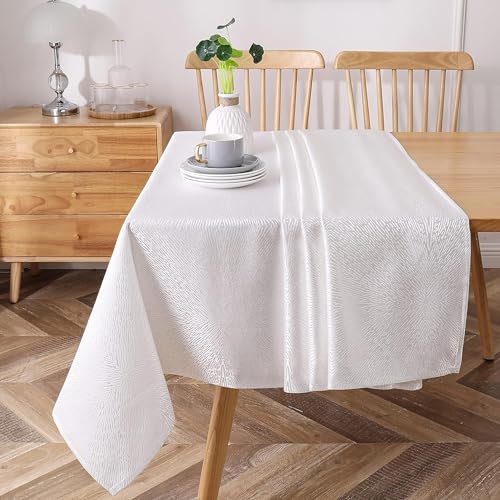 Majestic Giftware Polyester Tablecloths for Rectangle Tables - (70/120) - TC1363 Jacquard Drench White Print Hem Stitch Dining Table Cover - Decorative Washable Tablecloth for Kitchen, Dining