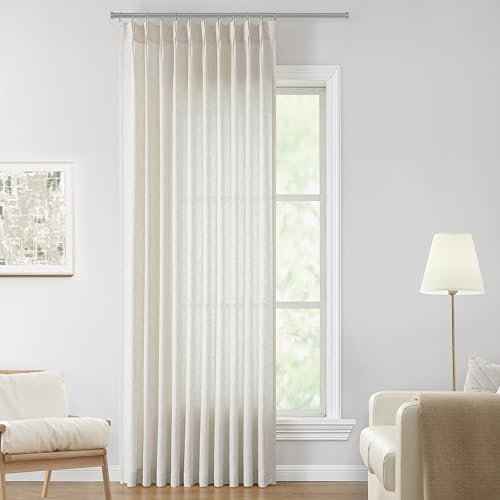 "Vision Home Natural Pinch Pleated Semi Sheer Curtains Textured Linen Blended Light Filtering Window Curtains 120 inch for Living Room Bedroom Patio Pinch Pleat Drapes with Hooks 1 Panel 60"" Wx120 L"