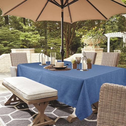 youngseahome Outdoor Tablecloth Wrinkle-Free Stain Resistant Waterproof Polyester Fabric Table Cover with Zipper Umbrella Hole for Picnic/Party/Dinner/Patio Garden(60??84inch,Zippered,Denim Blue)