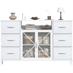 Feonase Chest of Drawers with 6 Drawers& Mesh Doors,Bedroom Drawers, Fabric Dresser with Wood Top,TV Stand Storage Unit for Bedroom, Living room(White)