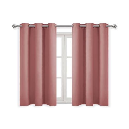 DWCN Blackout Curtains for Living Room, Room Drapes for Bedroom, Solid Thermal Privacy, 114 cm, Window Curtains, Dry Rose, W38xL45 cm, 2 Pieces