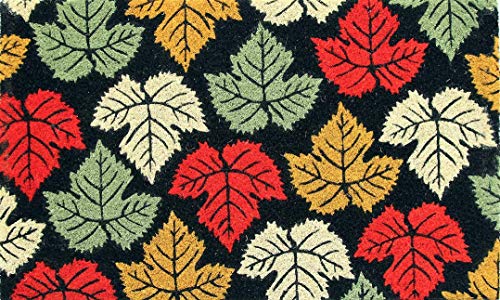 Coco&Coir Natural Coir - Non-Slip - Thick Coir - Premium Quality - Rubber Backed Eco-Friendly - Indoor - Outdoor - Entrance - Leaves design - Entrance Door Mat - 45 x 75 cm (Maple Rain)