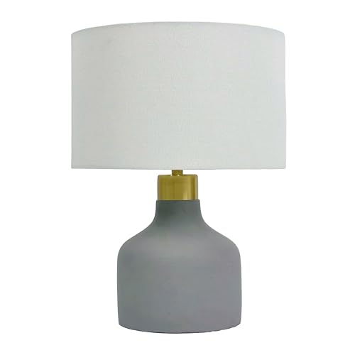 Relaxdays Table lamp, concrete base, fabric shade, E27, HxD: 35 x 25 cm, bedside lamp with cable, bedroom, grey/white