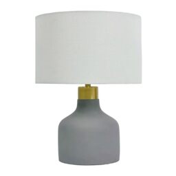 Relaxdays Table lamp, concrete base, fabric shade, E27, HxD: 35 x 25 cm, bedside lamp with cable, bedroom, grey/white
