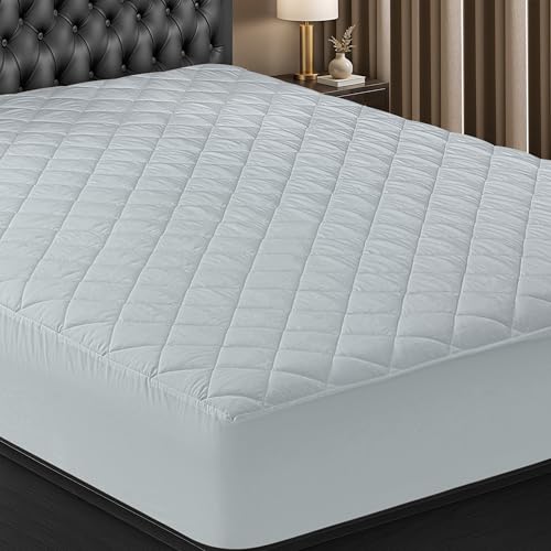 Utopia Bedding Quilted Mattress Protector, Breathable Mattress Pad, Deep Fitted Mattres Cover (Light Grey, Twin - 99 x 190 + 40 cm (Pack of 1))