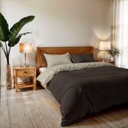 Double Bed Duvet Cover, Plain Colour, Double Face, Real Duvet Cover Set with Duvet Cover 250 x 200 cm + Pair of Pillowcases 50 x 80 cm, Brown/Taupe
