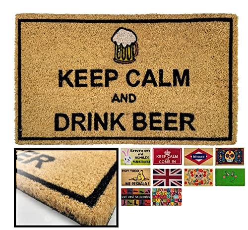 LucaHome – Original and Fun Natural Coconut Door Mat – Keep Calm Beer Doormat 40 x 70 cm – Ideal for Outdoor Doors, Covered Hallways and Entrances of Homes