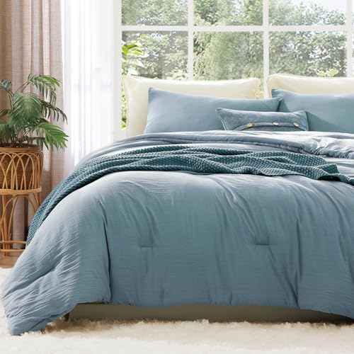 WRENSONGE Queen Duvet Cover Set 3 Pieces Prewashed Dusty Blue Soft Lightweight All Season Down Alternative Queen Size with 2 Pillowcases