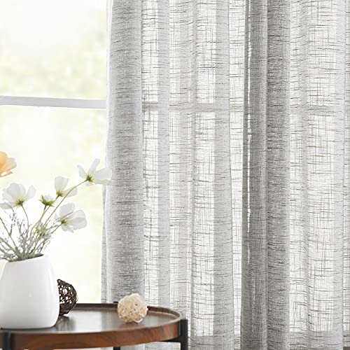 "Treatmentex Semi Sheer Linen Curtains for Living Room Bedroom 95 inch Long Privacy Grey Curtain Panels Light Filtering Rustic Window Drapes for Dining 52"" W 2 Pack Rod Pocket"