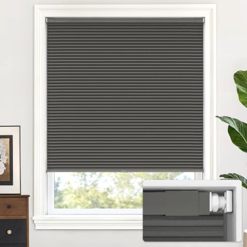 "LazBlinds Cordless Cellular Shades, No Tools No Drill Blackout Honeycomb Shades Pleated Blinds for Windows, 31"" W x 64"" H, Midnight Black"
