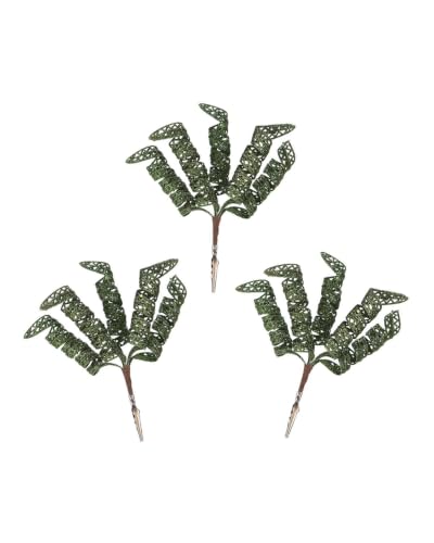 Set of 3 Sage Green Glitter Spiral Christmas Tree Picks, 18cm Sprays - 3 sage green glitter spiral picks, 18cm Christmas tree sprays for wreaths, garlands, arrangements and festive displays
