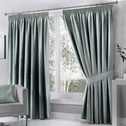 "Fusion Duck Egg Blue Blackout Pencil Pleat Curtains W66 x L90"" – Thermal & Soundproof – 2 Panels – Cotton Window Treatment for Bedroom or Living Room"