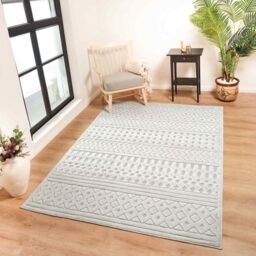 Livabliss Haruka Indoor Outdoor - Large Boho for Living Room 160x220 cm Dining, Kitchen Carpet, Patterned Neutral & Coloured, Waterproof, Stain Durable - White