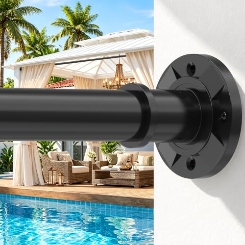Haryaers Outdoor Curtain Rod 31-144 inch Adjustable Long Spring Black ShowerTension Curtain Rod Extra Long Outdoor Rods for Patio Bathroom Windows No Drilling, No Rust