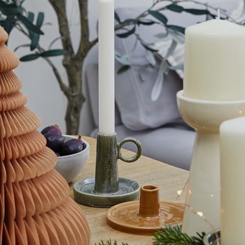 Ivyline Bowen Dinner Candle Holder in Moss with Convenient Handle - Modern Elegant Candlestick Home Decoration - H10 x D10 cm