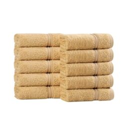 "Superior Luxurious Soft Hotel & Spa Quality Washcloth Face Towel Set of 10, Made Long-Staple Combed Cotton - Gold, 13"" x 13"" each"