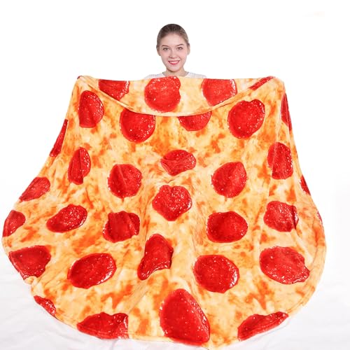 Mermaker Pepperoni Pizzas Blanket 2.0 - Double Sided, 71 Inch, Soft, Realistic Food Blanket for Adults and Kids