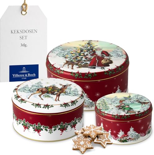 Villeroy & Boch - Winter Collage Accessories Pastry Box Set 3 Pieces - Cookie Jars, Food Storage for Sweets, Metal