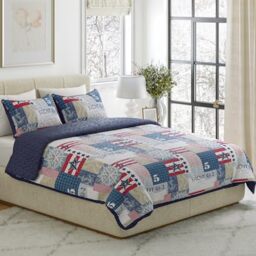 Lavish Home 3-Piece Quilt Set – Nautical Americana Patchwork Print All-Season Soft Microfiber Bedspread with Shams-Bedding by LHC (King), Polyester, Multicolor