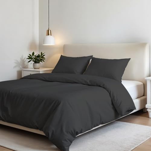 Italian Bed Linen Elegant cp-el scuro-2pst Duvet Cover Set, Microfibre, dark grey, double, 200 x 250 cm x 1, 3 units