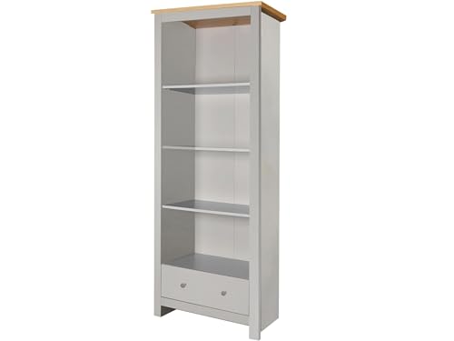 Emerald Bookcase with drawer in Oak Grey, 35x72x180cm (DxWxH)