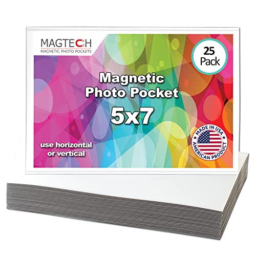 Magtech Magnetic Photo Pocket Picture Frame, White, Holds 5 x 7 Inches Photos, 25 Pack (15725)