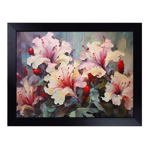 Lap Tray with Bean Bag Cushion, Rhododendron Abstract - Handmade in the UK, Raised Wooden Edge, Padded Cushion, Heat-Resistant Wipe-Clean Surface, for Meals, Laptops and Crafts