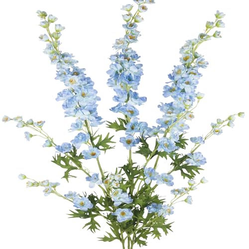 "CITYES 3 Pcs Delphinium Artificial Flowers Bulk 35"" Long Stem Silk Larkspur Flowers Blue Artificial Snapdragon Flower Stems Faux Bouquets for Tall Vase Floral Arrangements Home Outdoor Wedding Decor"