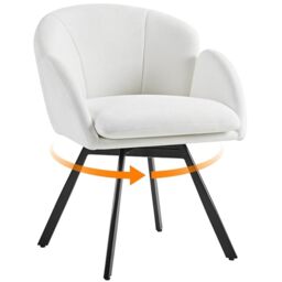 Yaheetech Swivel Tub Chair, Flower Shape Chenille Armchair, White