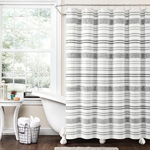 "Lush Decor Modern Tufted Stripe Woven Yarn Dyed Eco-Friendly Recycled Cotton Shower Curtain, 72"" x 72"", Gray"