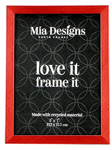 Mia Designs Picture Frame Cross Brushed Metallic Red 5x7 13x18 Cm Photo Frame for Desk, Wall and Table Top in Eco-friendly PS material Environmentally Friendly Freestanding Frame