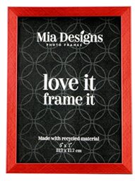 Mia Designs Picture Frame Cross Brushed Metallic Red 5x7 13x18 Cm Photo Frame for Desk, Wall and Table Top in Eco-friendly PS material Environmentally Friendly Freestanding Frame