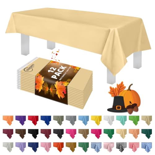 Grandipity 12 Pack Premium Disposable Plastic Tablecloth 54 Inch. x 108 Inch. Decorative Rectangle Table Cover - Ivory