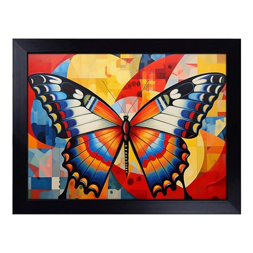 Lap Tray with Bean Bag Cushion, Butterfly Constructivism - Handmade in the UK, Raised Wooden Edge, Padded Cushion, Heat-Resistant Wipe-Clean Surface, for Meals, Laptops and Crafts