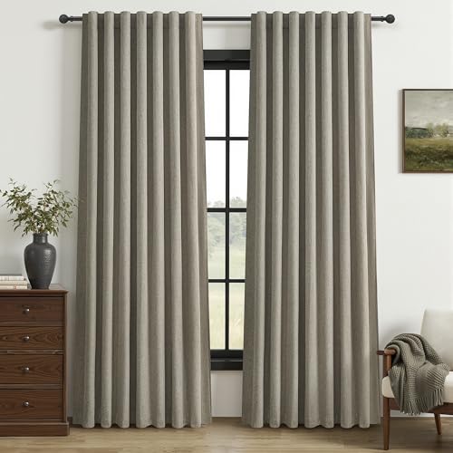 "Sage Green Blackout Linen Curtains 84 Inches Long for Living Room/Bedroom, Pleated Window Track Heavy Curtain for winter with Pin Hooks Boho Dark Green Drapes Thermal Insulated (50""Wx84""Lx2Panels)"