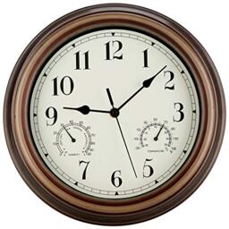Rsobl SecreShow 12 Inch Indoor Outdoor Wall Clock Waterproof with Temperature and Humidity Combo,Battery Operated Non Ticking Silent Clock Wall Decorative