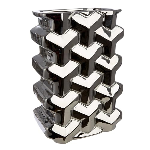 GILDE Apollo Ceramic Vase, Height 30 cm, Rectangular, Glossy, Silver, Decorative Vase