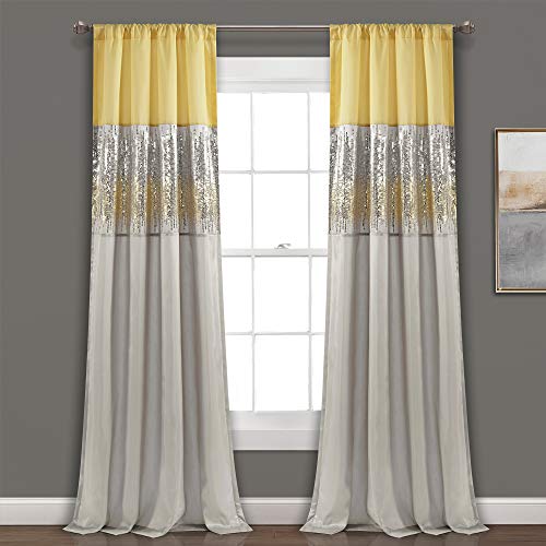 "Lush Decor Night Sky Window Curtain Panel for Living, Bedroom, Dining Room (Single Curtain), 42"" W x 84"" L, Yellow & Gray"
