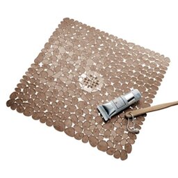 "iDesign Pebblz Plastic Suction Non-Slip Bath Mat for Shower, Bathtub, Stall, 22"" x 22"", Amber Brown"